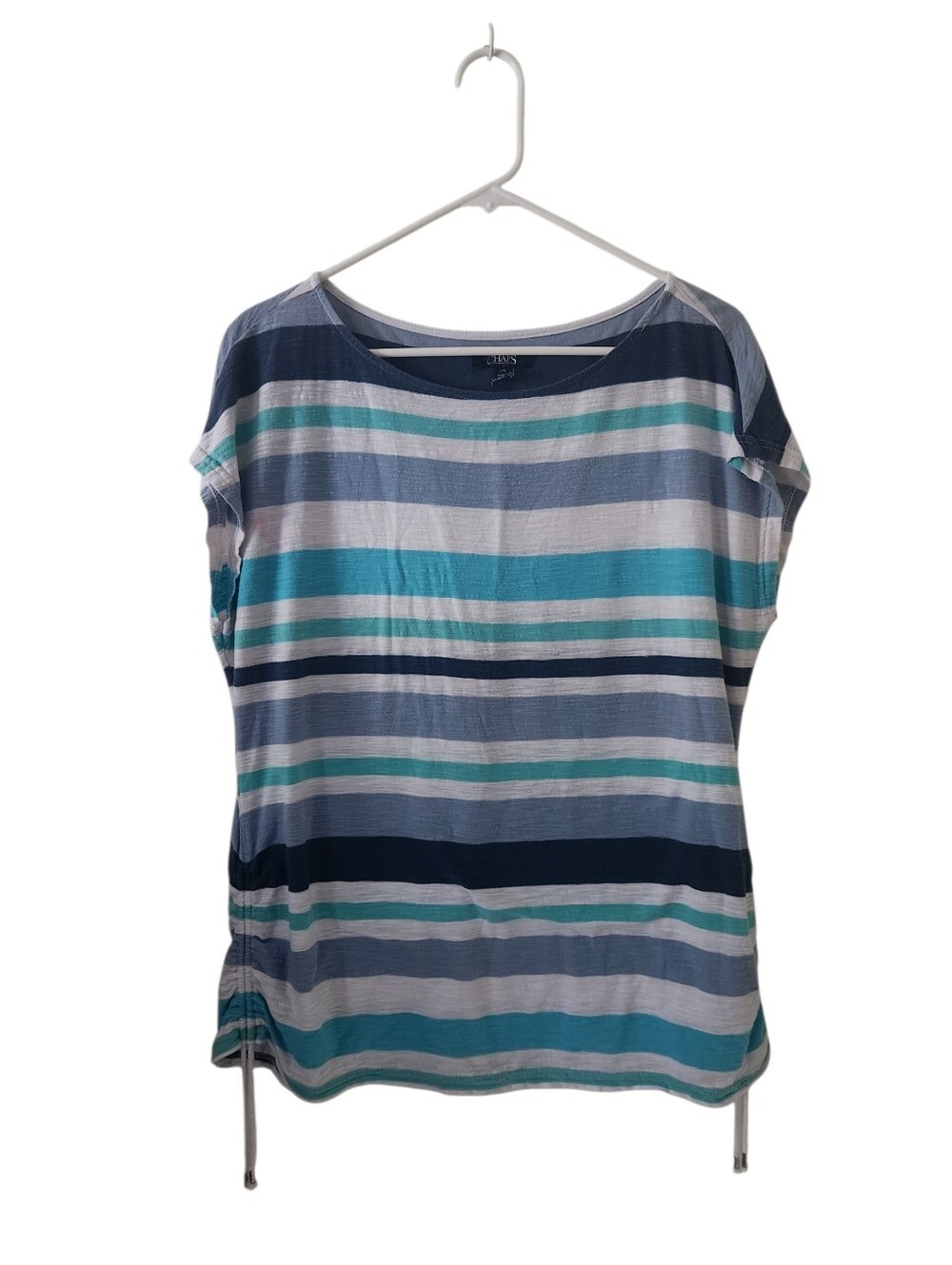 Chaps Blue Striped Side Cinch Top